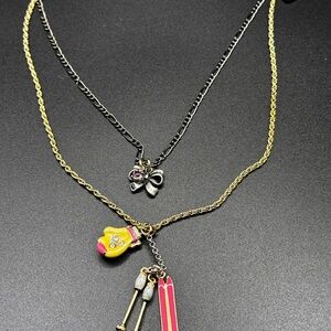 Betsey Johnson Gold/Silver and Pink Charm Necklace
